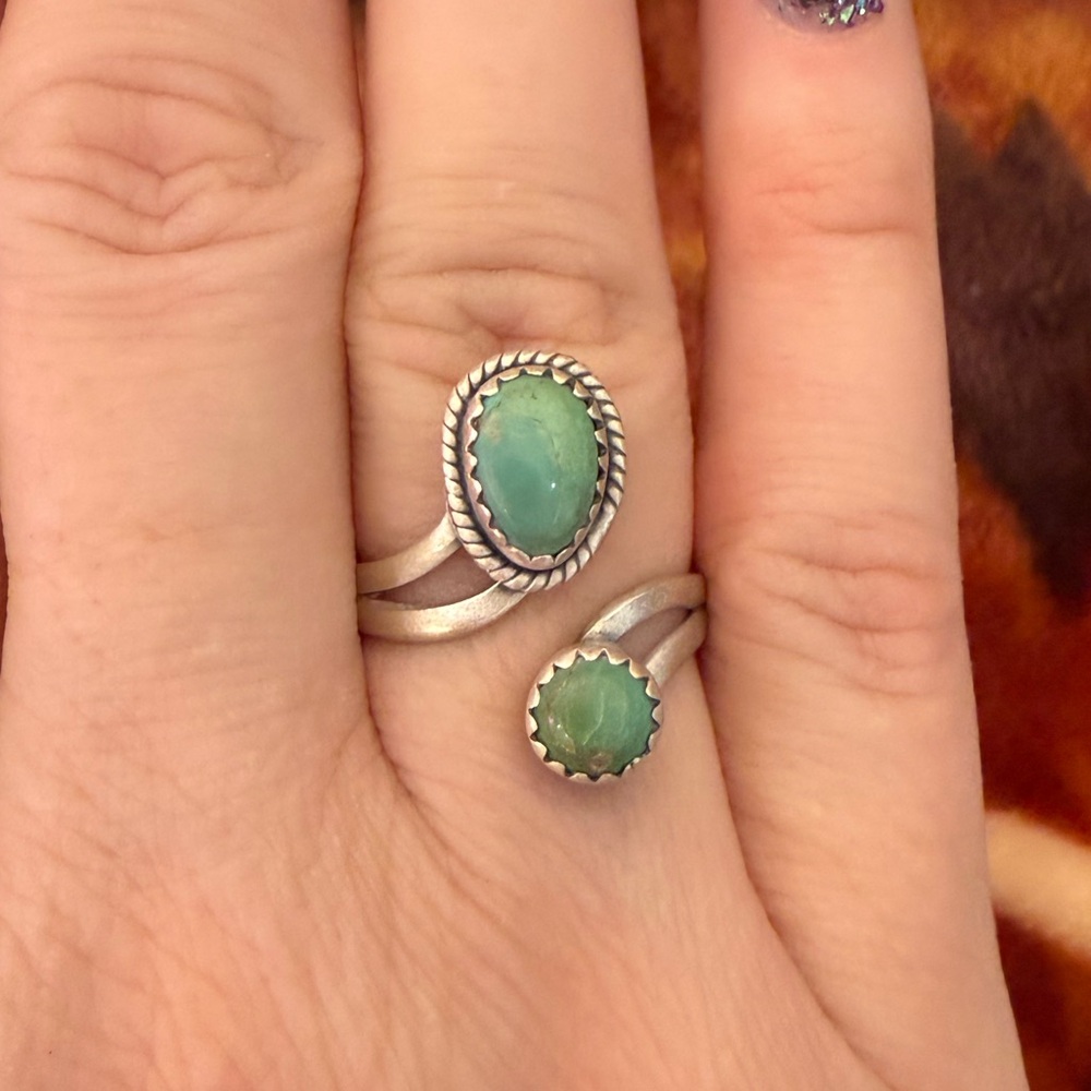 Mojave turquoise adjustable size sterling silver 925 ring